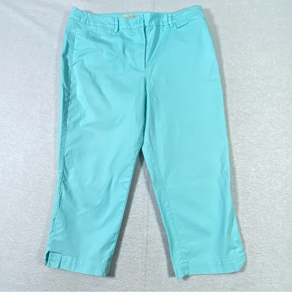 Talbots Capri Pants Womens 14 Turquoise Blue Cropped Button Hem Mid Rise Seaside